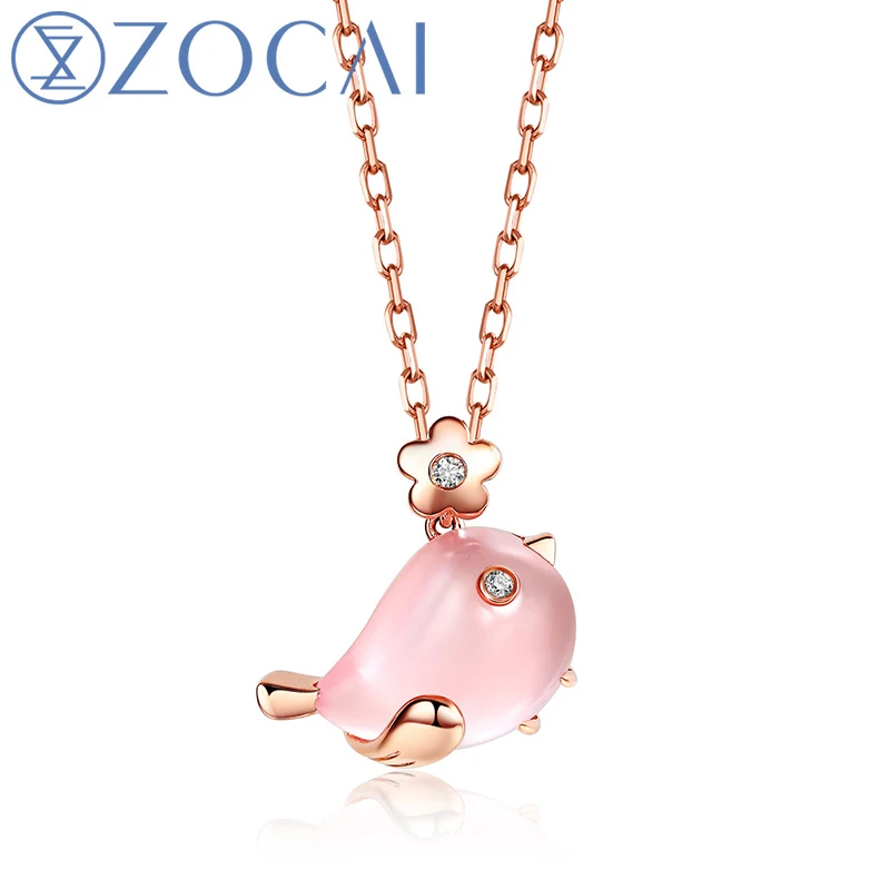 

ZOCAI Style Necklacel The Little Magpie Real 2.4 CT Rose Quartz 0.01 CT Diamond Pendent Necklace 18K Rose Gold (Au750) TGD00468