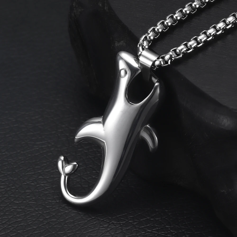 316L Stainless Steel Shark Pendant Necklace Jewelry Men's Long Chain Black Necklaces Classic Animal Jewellery Gift