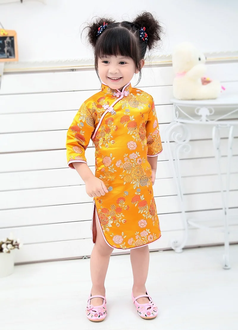 Foral китайское традиционное платье Чонсам с рукавом три четверти для маленьких