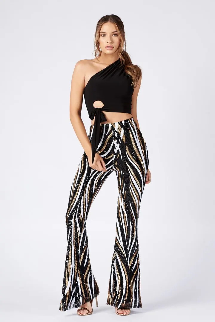 2019 новые летние женские Подиумные Брюки с блестками модные широкие брюки