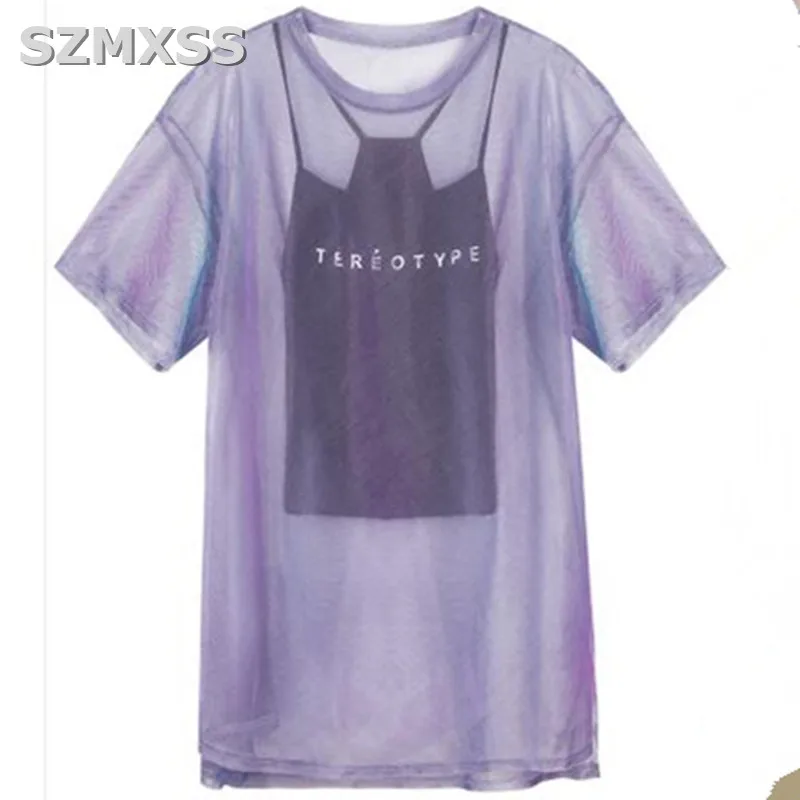 Перспектива свет шелковой пряжи футболка с короткими рукавами летние женские