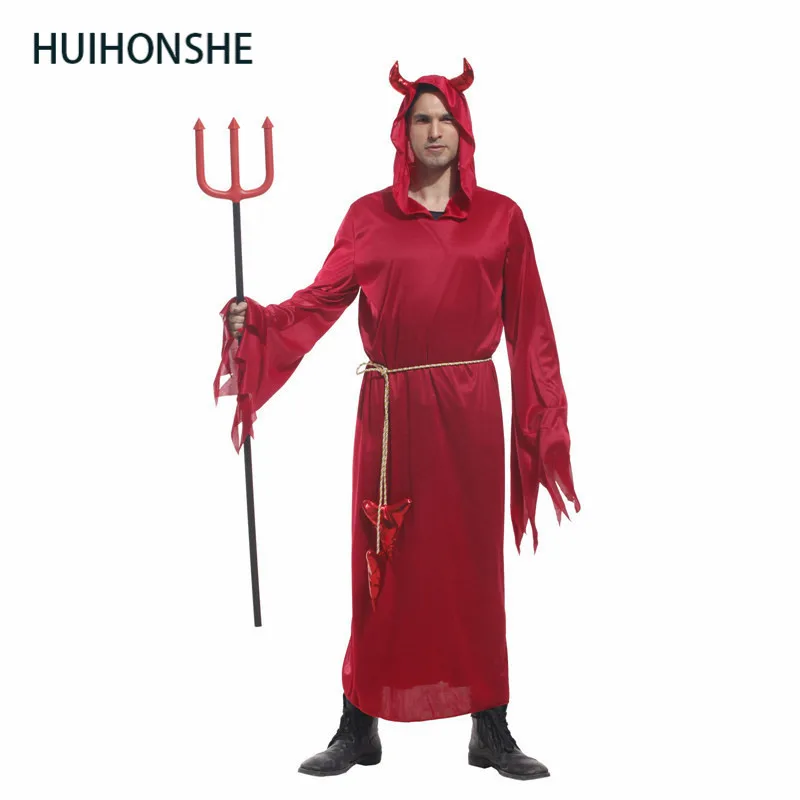 Мужской костюм на Хэллоуин HUIHONSHE красного демона и дьявола с капюшоном одежда для