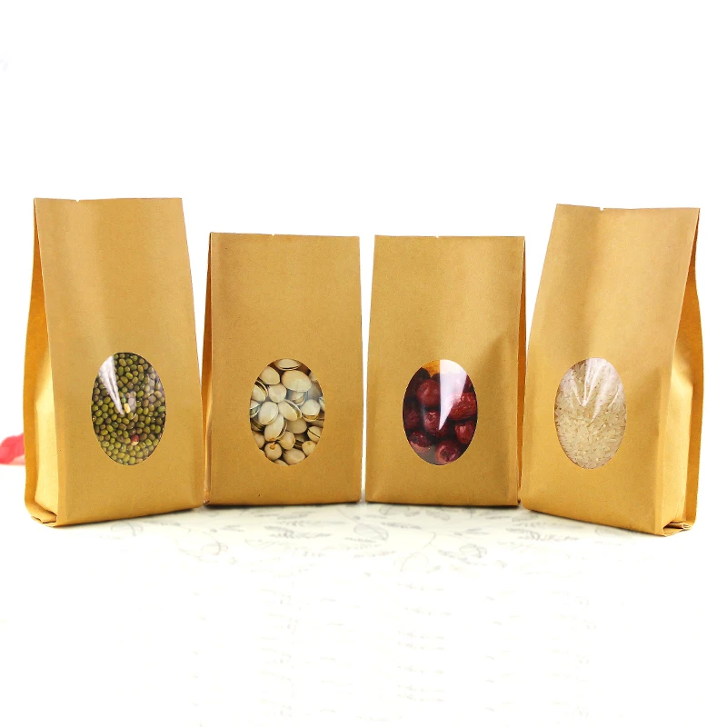 

50pcs/lot-4size Moisture Proof Stand Up Top Open Kraft Paper Organ Bag Clear Plastic Window Pouch For Food Tea Packaging