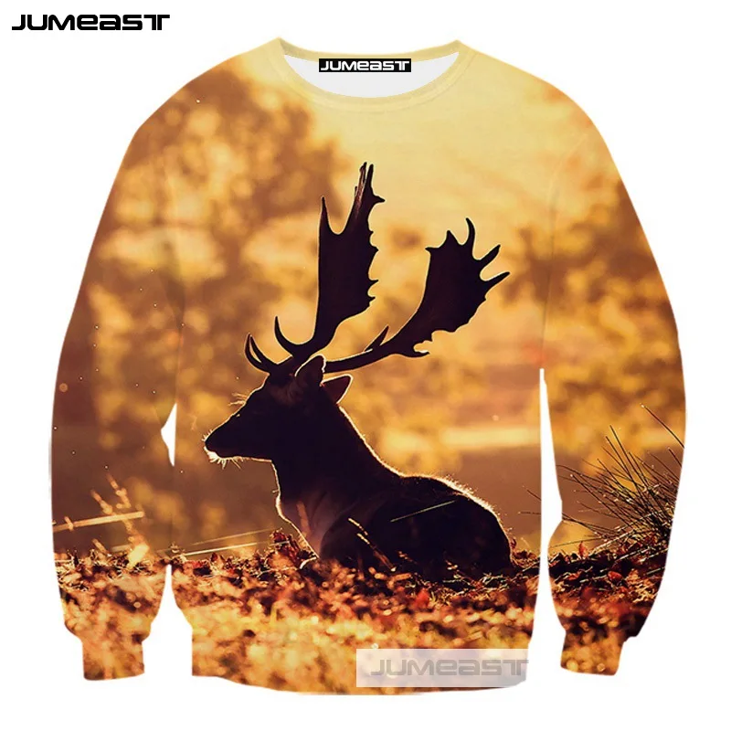 Jumeast новый бренд с 3d принтом милых животных лося женщин/мужчин длинным рукавом