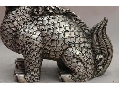 China Blanco Copper Silver Animal kylin unicorn Foo Perro Estatua copper decoration bronze factory Pure Brass | Дом и сад