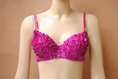 Pink Горячая Мода бюстгальтер в пайетках Clubing Lingrie Девушки Клубная одежда DS пикантные костюмы Push up сексуальный бюстгальтер нижнее бельё для девочек - Цвет: Pink