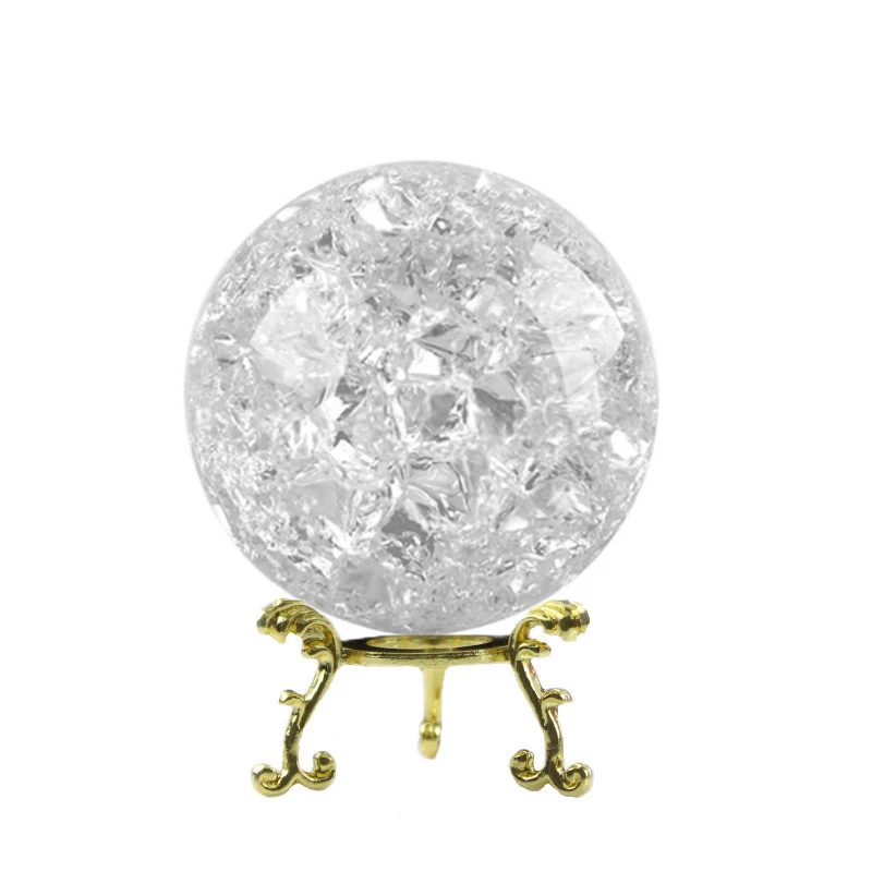 Ball and gold Base Хрустальный стеклянный ледяной трещины шар домашние фонтаны бонсай стеклянные шарики Сфера фэн-шуй домашняя декорация для террариума аксессуар - Цвет: Ball and gold Base