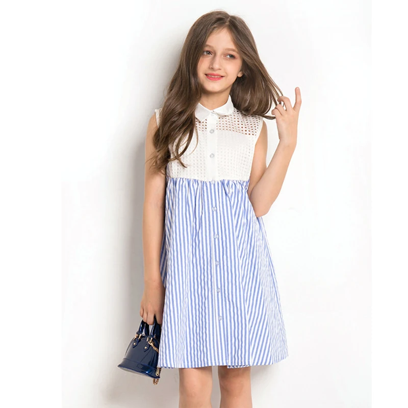 Summer Dresses for Girls 11 years 10 12 14 Teenage Girl Clothing Sleeveless Striped Dress girl clothes summer 2018 | Детская одежда и