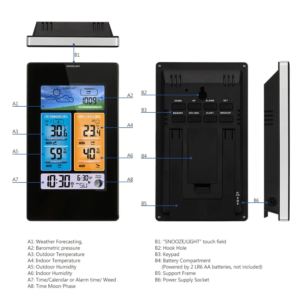 Digital Weather Forecast Station Protmex PT3374 Multifunction Wireless Alarm Clock with Colorful Display | Дом и сад