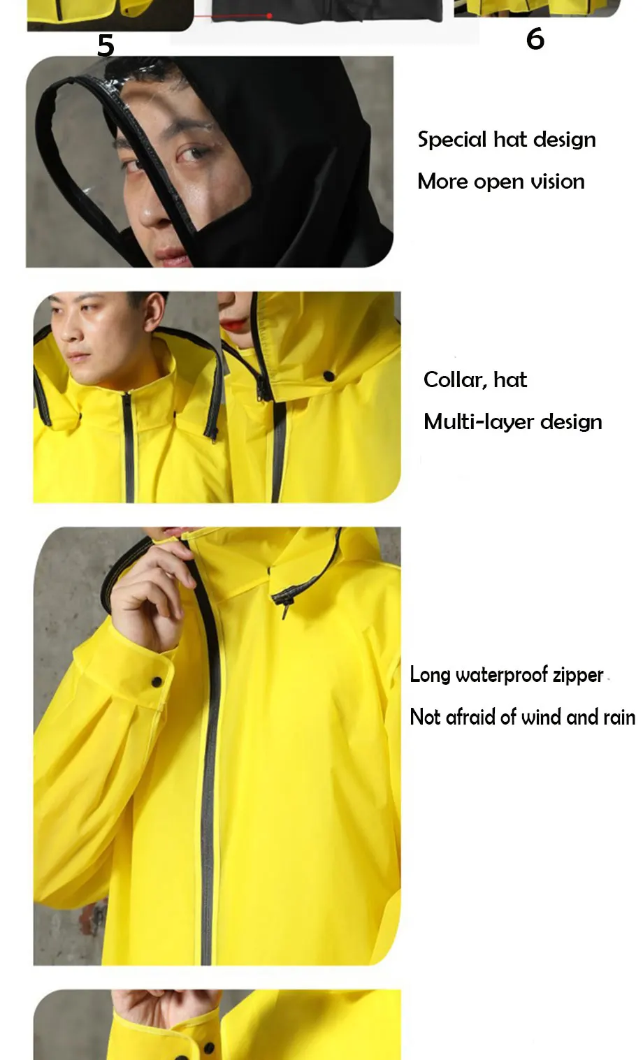 Hot Sale EVA Raincoat Women/Men Zipper Hooded Poncho Motorcycle Rainwear Long Style Hiking Poncho Environmental Rain Jacket