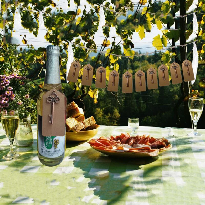 

50pcs/lot Wedding Souvenirs Wedding Tags Zinc alloy Skeleton Key Beer Bottle Opener with Escort Tags Place Cards Well Packed
