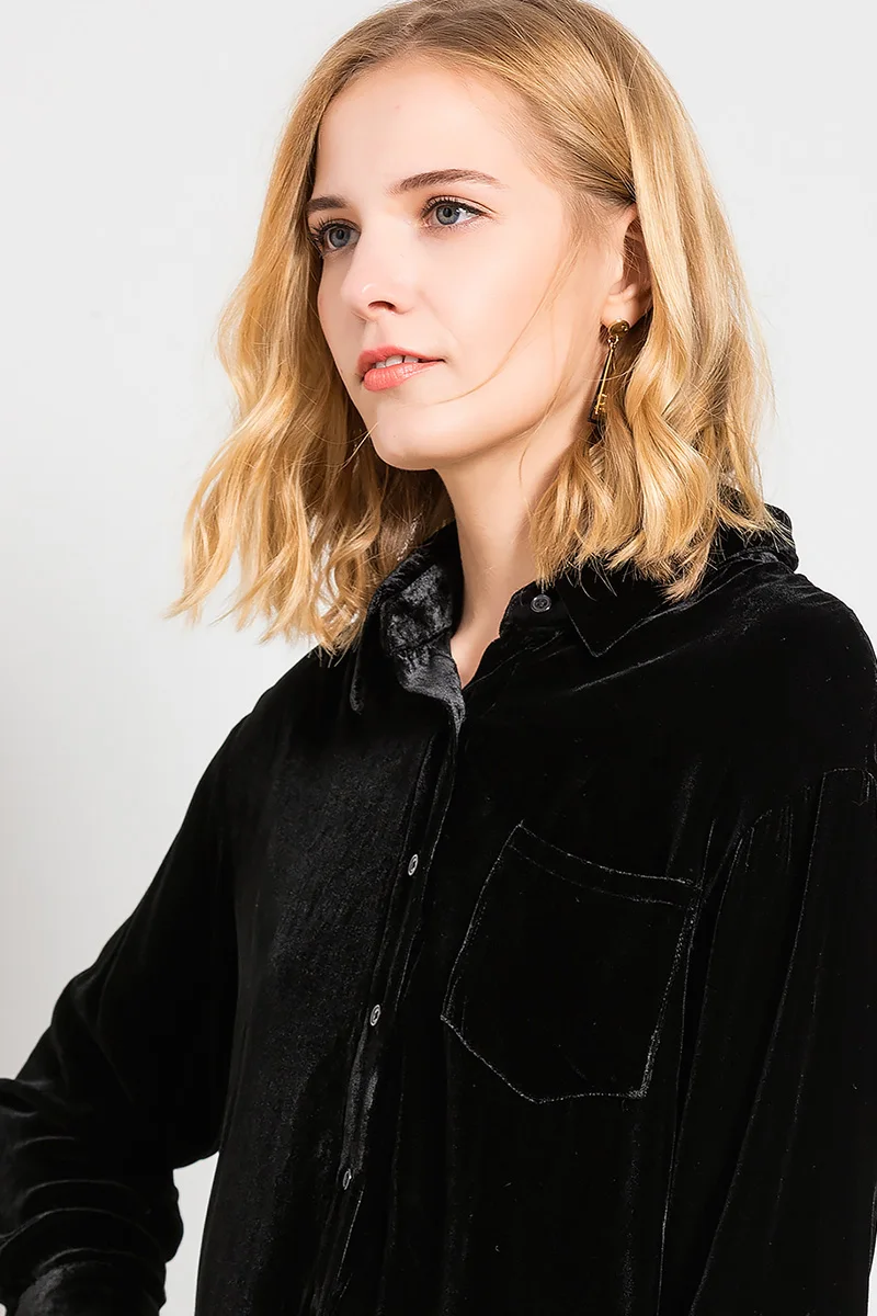 Рубашка из натурального шелка и велюра большого размера 100% тутового Топ с