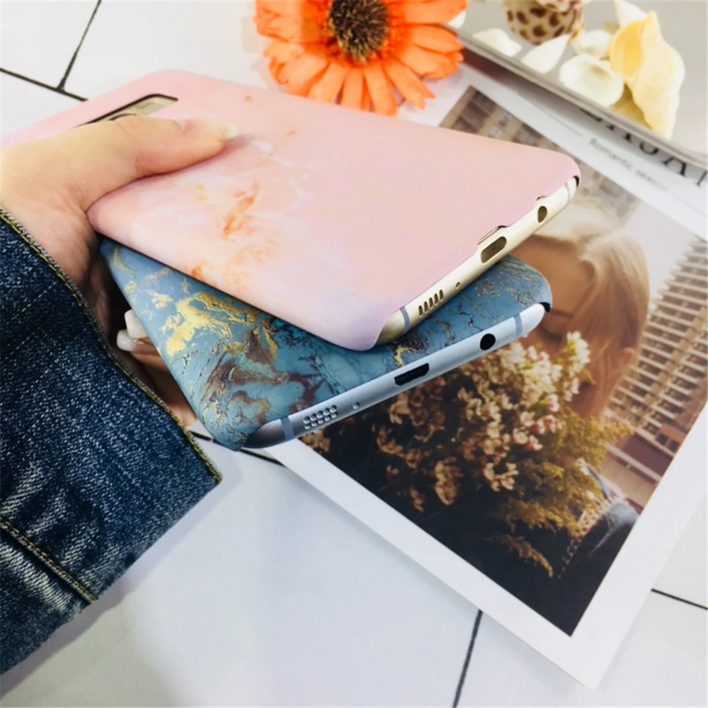 For Samsung Galaxy S7 S8 S9 Plus Edge Case Retro Marbled Pink Blue Phone Cases Color Gradient Hard PC Back Cover Coque |