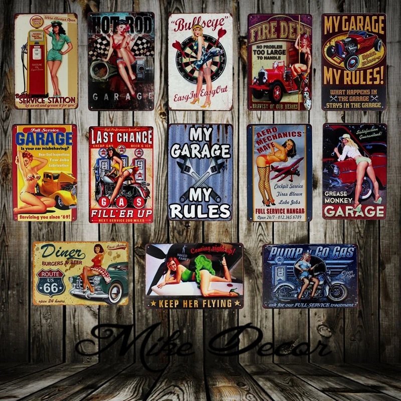 [Mike86] Garage Pin up Lady Route66 жестяная вывеска художественное украшение стены Дом Кафе бар