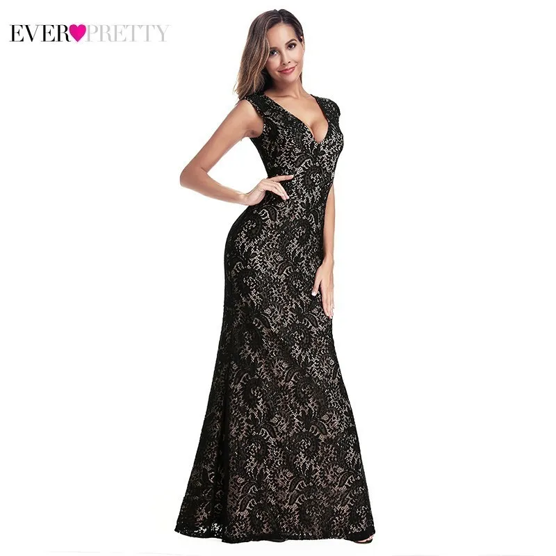 Ever Pretty винтажное платье русалки для выпускного вечера с длинным v-образным вырезом без рукавов элегантное вышитое кружевное вечернее платье сексуальные вечерние платья