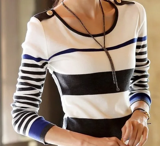 2016 Spring Autumn Women Fashion Striped Knitted Sweaters Pullovers Slim Shirts sweater Tops | Женская одежда