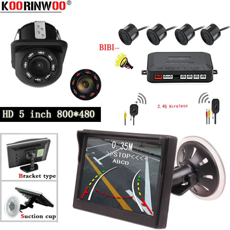 

Koorinwoo Wireless Car Parking Sensor LCD Screen Colorful Radar Black Alarm System 4 Kit Auto Reversing Trajectory Tracks Camera