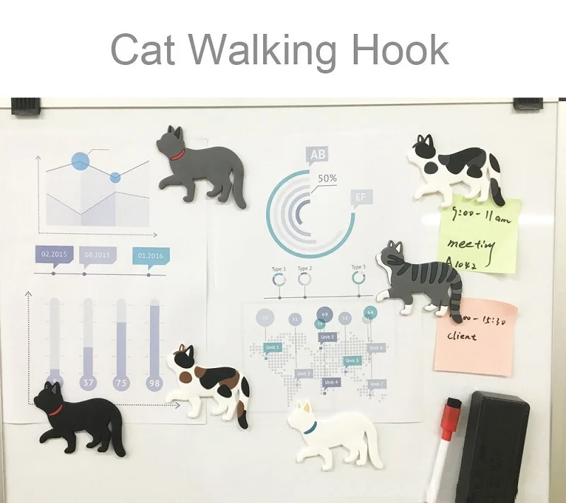 7pcs Freely Bendable Tail Wall Hook Minimalist Fridge Magnet Cat Style Key Holder Magnetic Sticker Home Decoration | Дом и сад