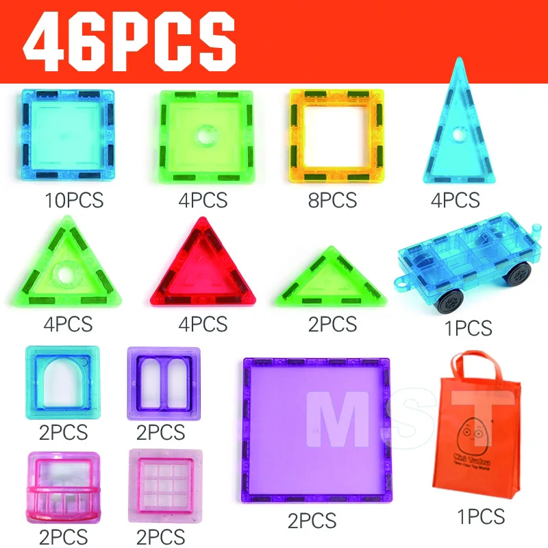 Прозрачные магнитные блоки 24-98PCS Магнитная плитка игра Развивающие игрушки для малыша кирпич - Цвет: 46PCS