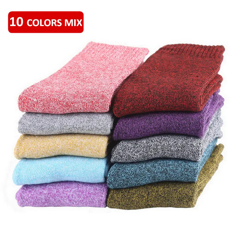 10 COLORS MIX 10 пар/лот, Eur36-42, женские Модные Цветные махровые носки, зимние толстые теплые носки из чесаного хлопка, женские носки,, s332 - Цвет: 10 COLORS MIX