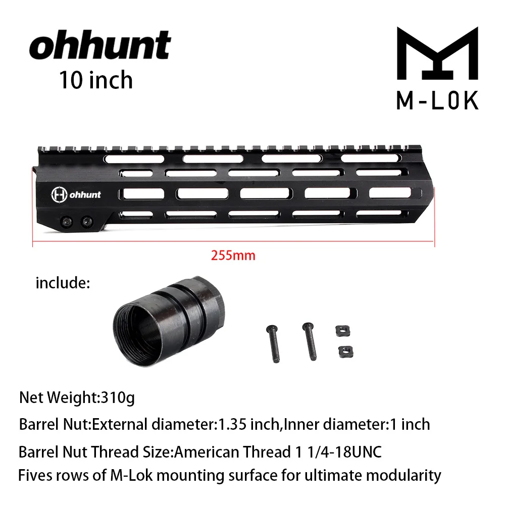 10 inch Black Ohhunt Slim Free Floa Handguard system 7 ''9'' 10 ''12'' 13,5 ''15'' 17 ''MLOK M-LOK AR15 Handguard Fit For. 223 5,56 - Цвет: 10 inch Black