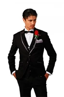 2015 new black slim groom tuxedos peak lapel groomsmen men wedding suitsjacketpantstievestbest man suitswedding men clothe