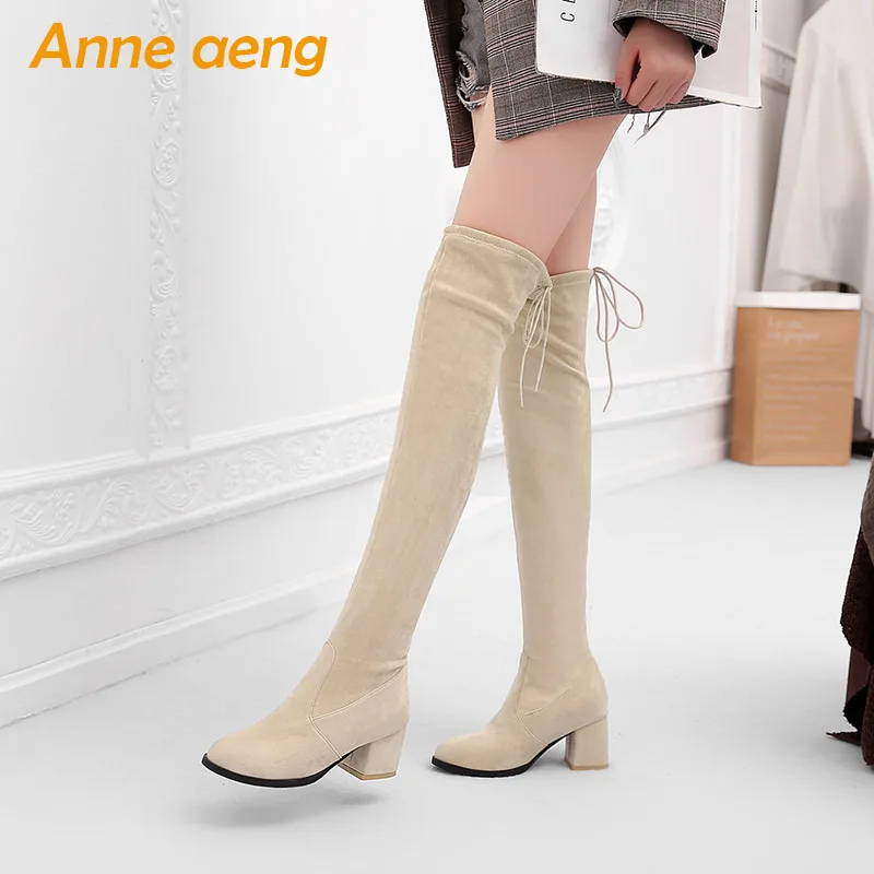 Winter Women Over-The-Knee Boots High Heel Square Toe Fashion Sexy Ladies Shoes Black Snow Thigh Big Size 33-45 | Обувь