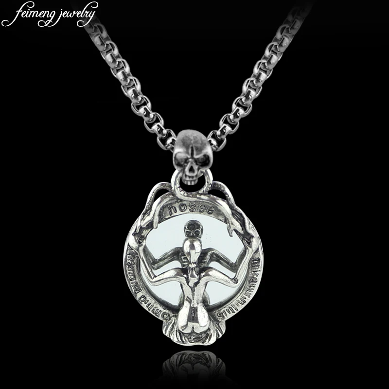 

Super Cool Mirror Skeleton Snake Pendant Necklace Punk Rock Skull Style Charm Necklaces Men's Fashion Jewelry Accessories
