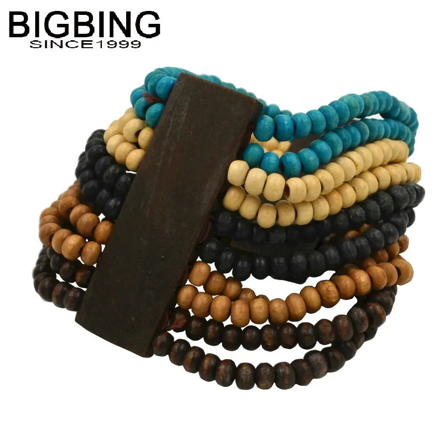 Большие ювелирные изделия T011 BIGBING синие деревянные бусины широкий