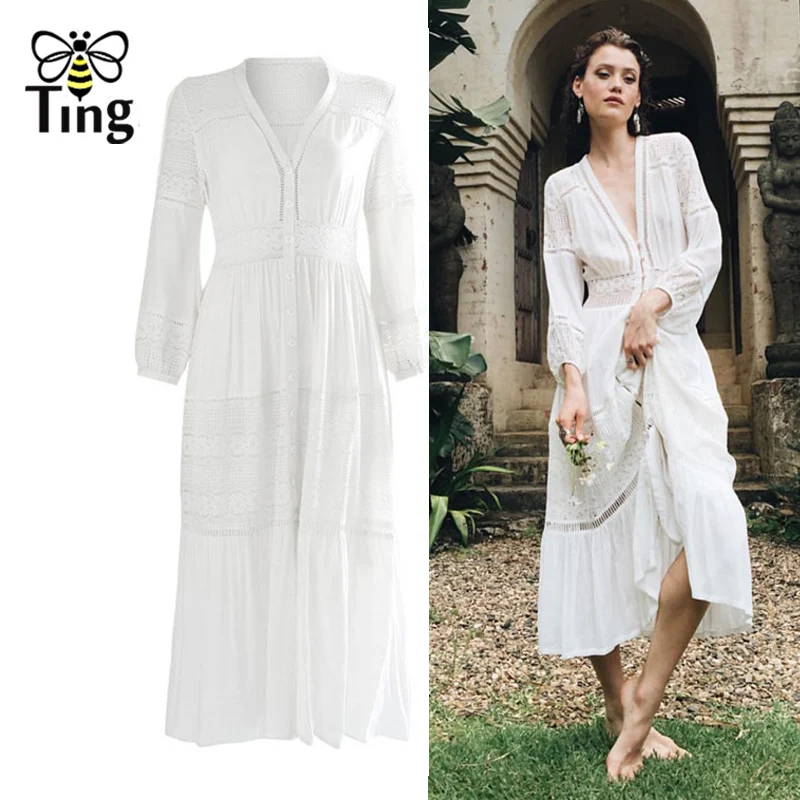 Tingfly праздничное длинное платье Лето для женщин кружева выдалбливают