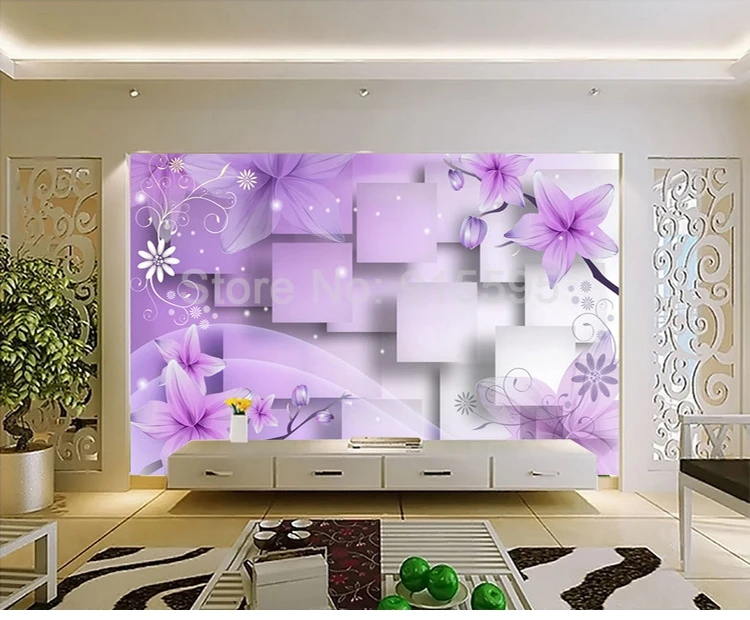 Custom Wall Murals Self-adhesive Wallpaper Home Decor Purple Flower 3D Modern Living Room TV Background Wall Decoration Mural