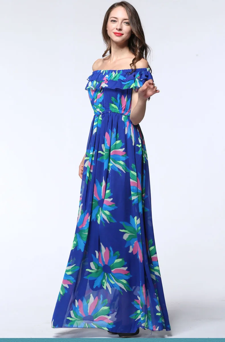 Женское длинное платье пляжное из шифона с принтом в стиле бохо большие размеры