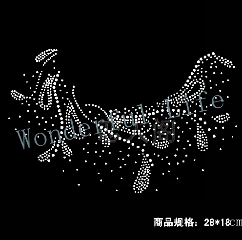 

Free shipping neckline style image for t-shirt motif Iron On Heat transfer design rhinestones