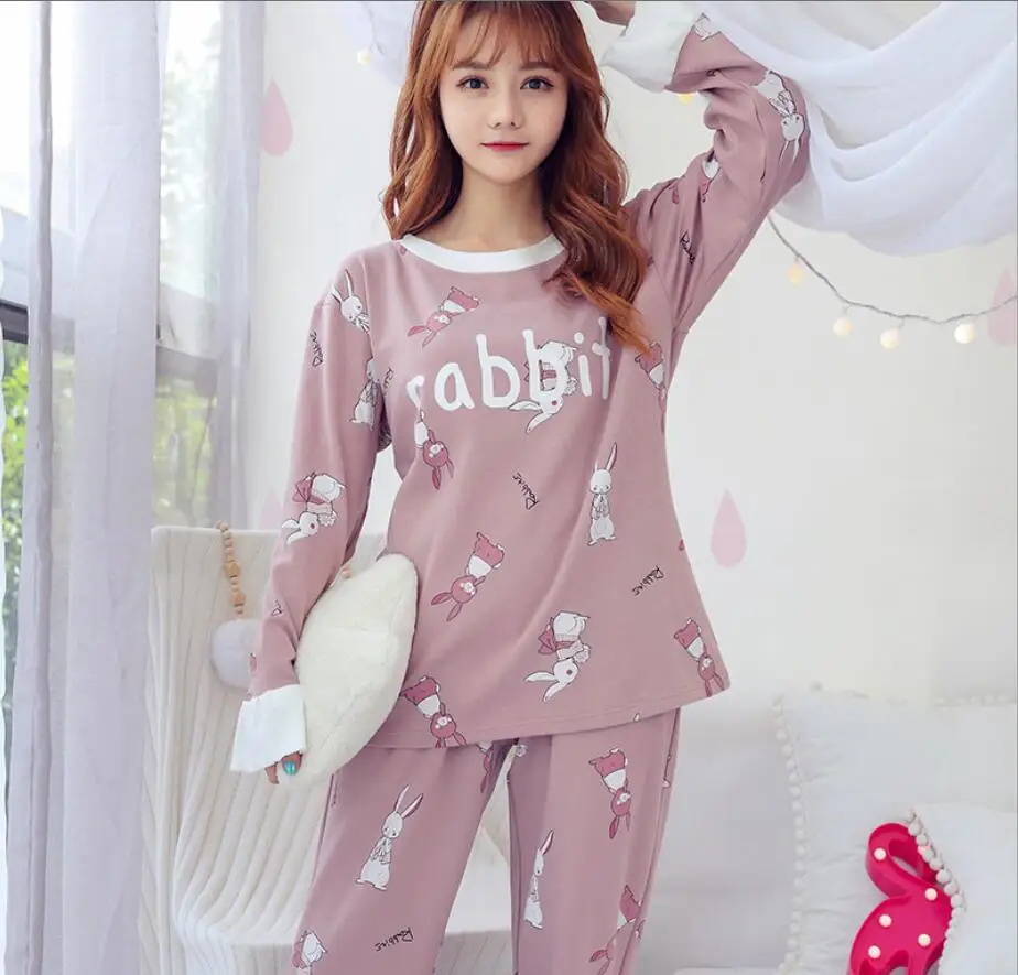 Высокое качество Для женщин пижамные комплекты с милые кролики печатных краткое