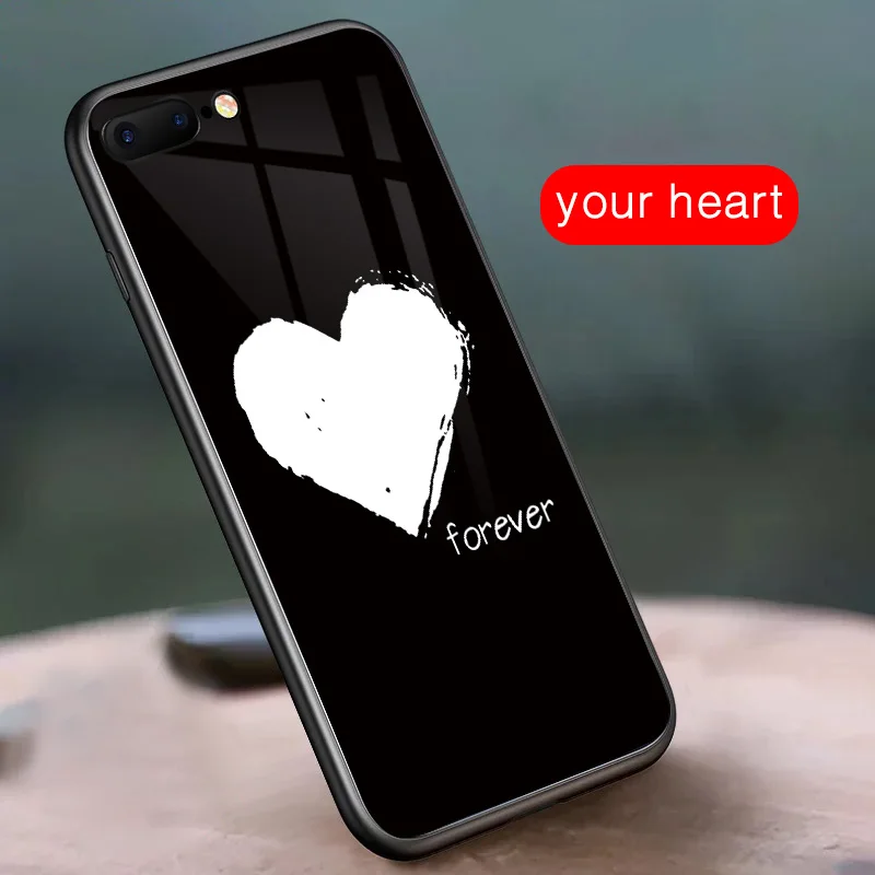 IIOZO чехол из закаленного стекла с милым сердцем для iphone 7 8X6 plus Чехол пары