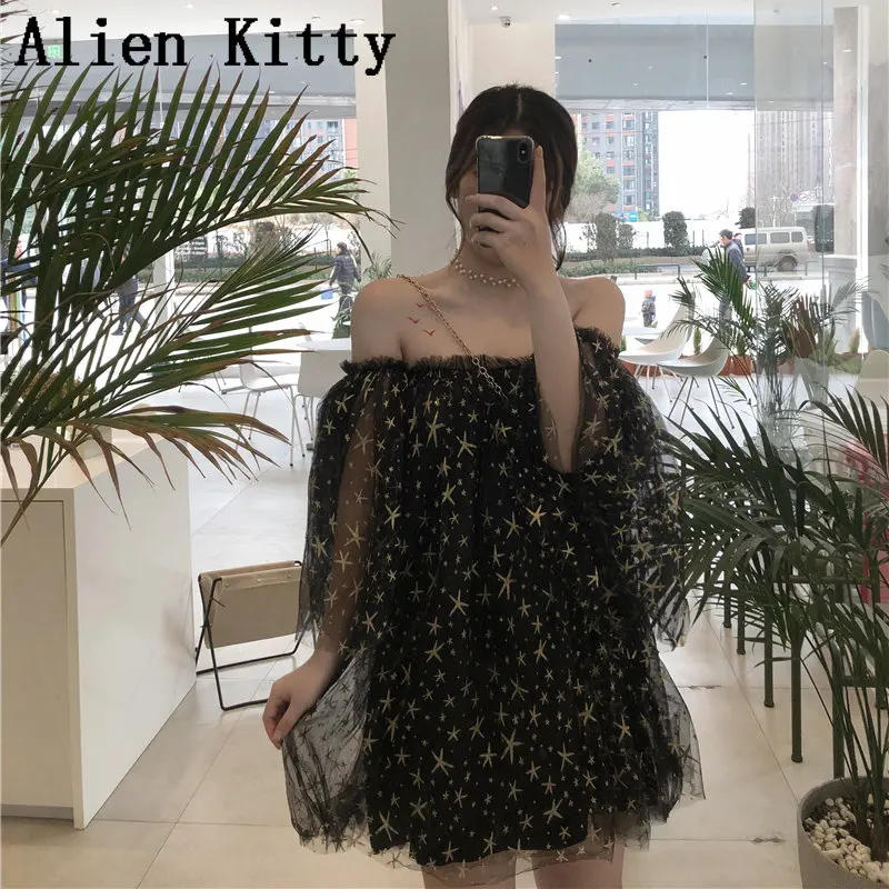 Женское Сетчатое платье с вырезом лодочкой Alien Kitty милое свободное повседневное