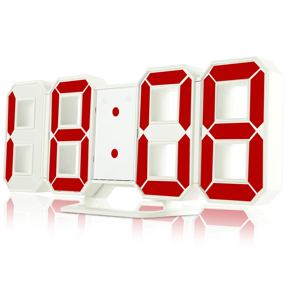 red Современные настольные часы, светодиодный цифровой будильник, 24/12-Hour Snooze Night Mute Mode, регулируемая яркость, настольные настенные часы для дома, распродажа - Цвет: red