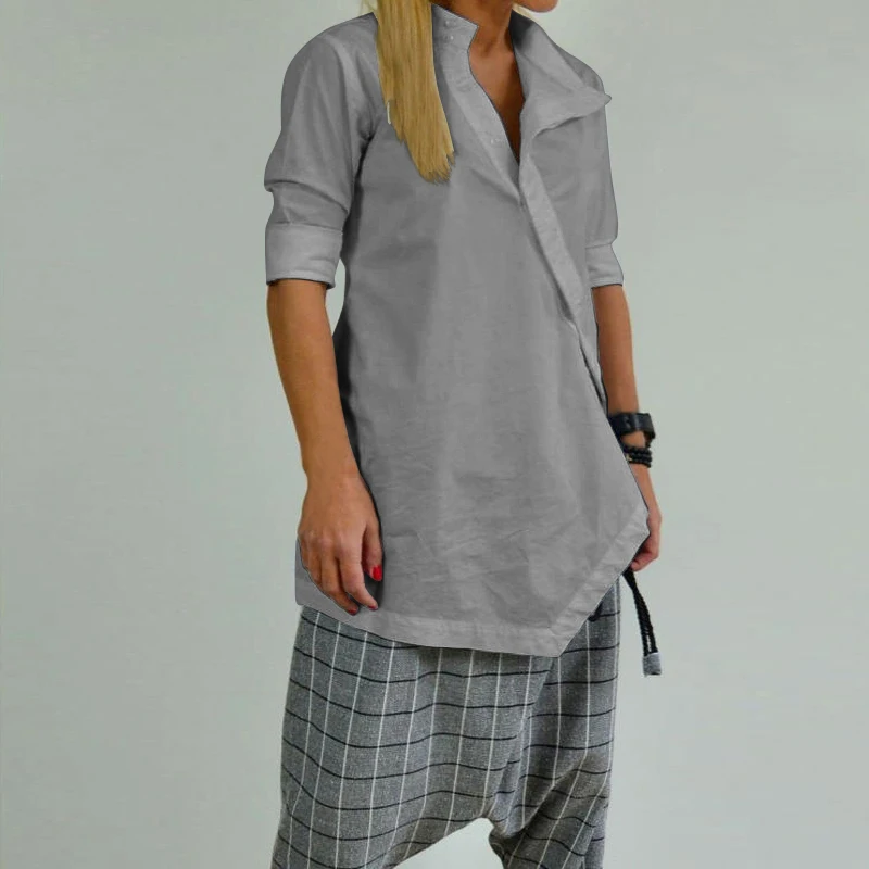 Celmia Весна Blusas Chemiser Femininas Необычные льняные блузки женские повседневные свободные Туники Топы на пуговицах длинные рубашки размера плюс