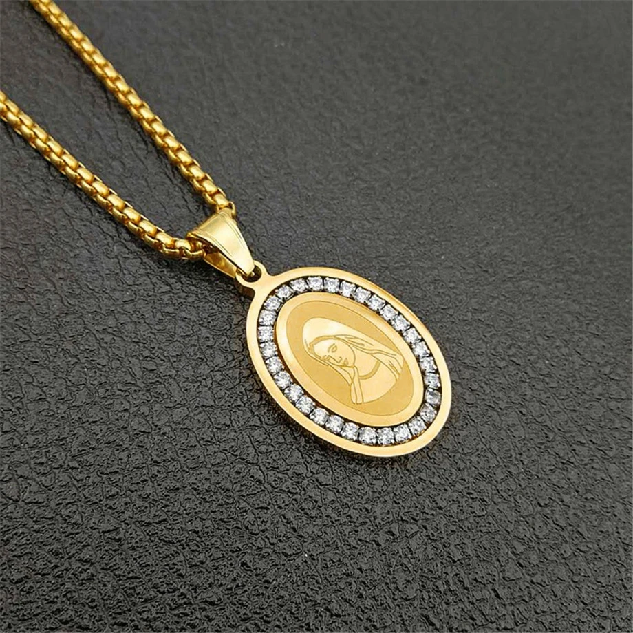 Мужская Женская Дева Мэри кулон хип-хоп ювелирные изделия Iced Out Bling горный хрусталь Золотой Цвет Мадонна кулон ожерелье цепь XL1303