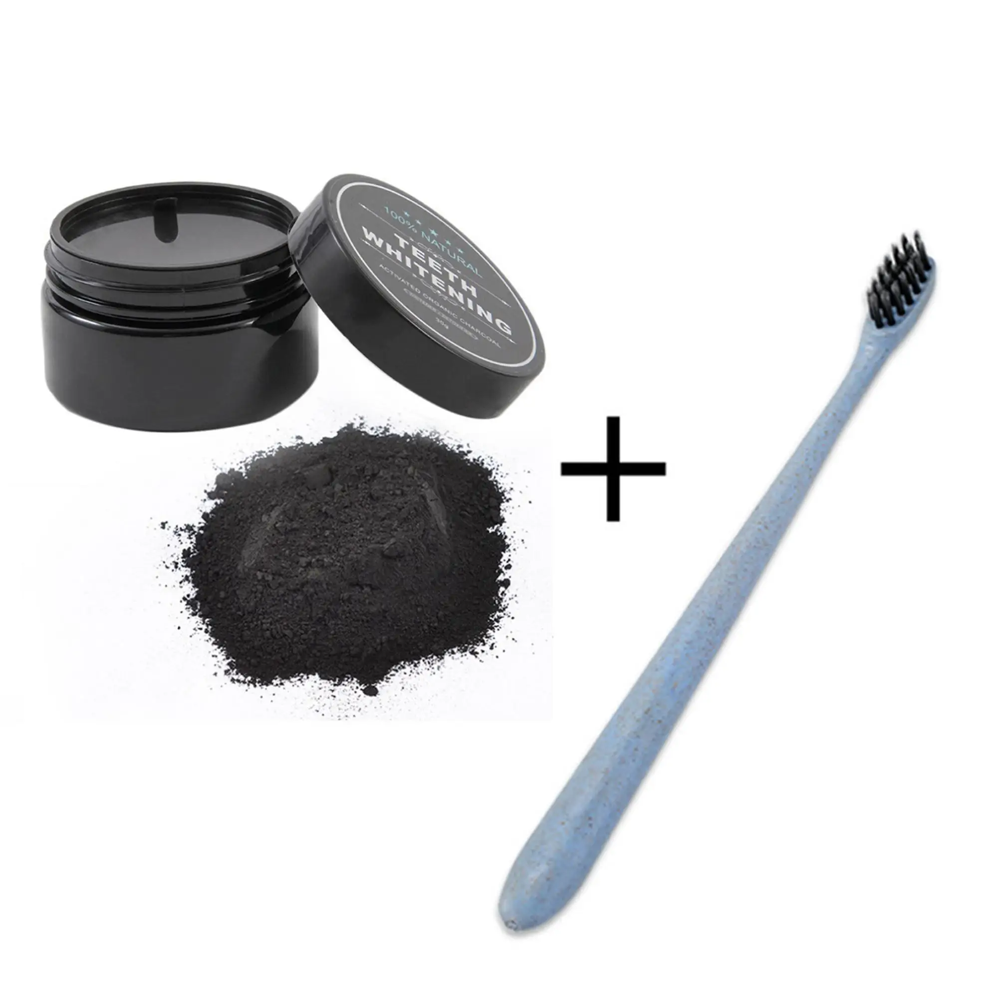 Powder and brush 30 г отбеливание зубов угольный порошок очищение и отбеливание зубов Природный активированный уголь порошок чистый кофе и чай остатки - Цвет: Powder and brush