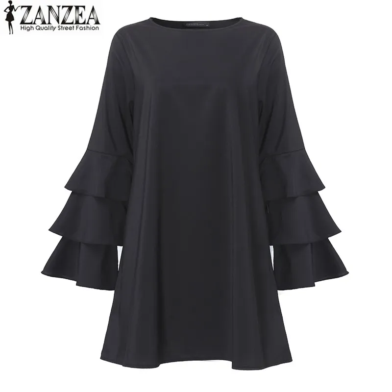 Elegant ZANZEA элегантные женские длинные расклешенные рукава мини платье
