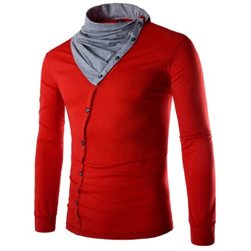 Бесплатная доставка Мужская футболка с воротником ворсом и длинными рукавами