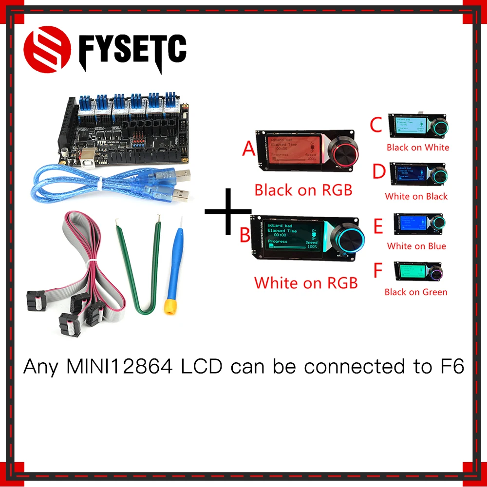 Материнская плата все в одном FYSETC F6 V1.3 + мини ЖК дисплей 12864 6 шт. TMC2208 V1.2 Драйвер
