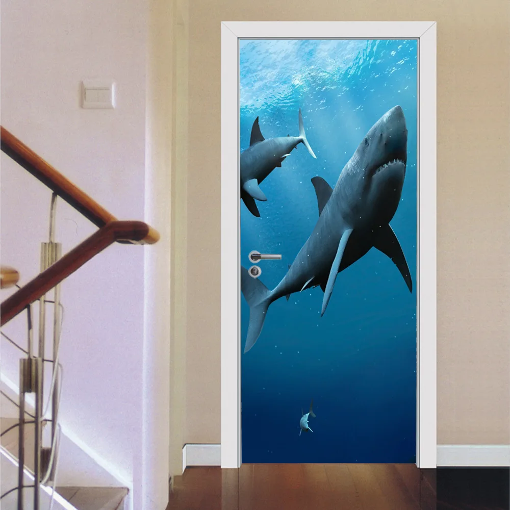

3D Animals Shark Dog Horse Elephant Door Stickers Mural Waterproof PVC Poster Bedroom Home Decor