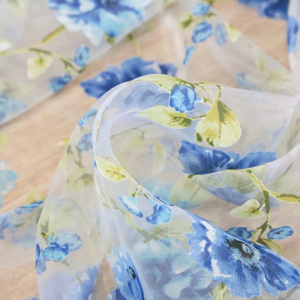 ISINOTEX оконные занавески с голубыми цветами прозрачная вуаль ткань для дома