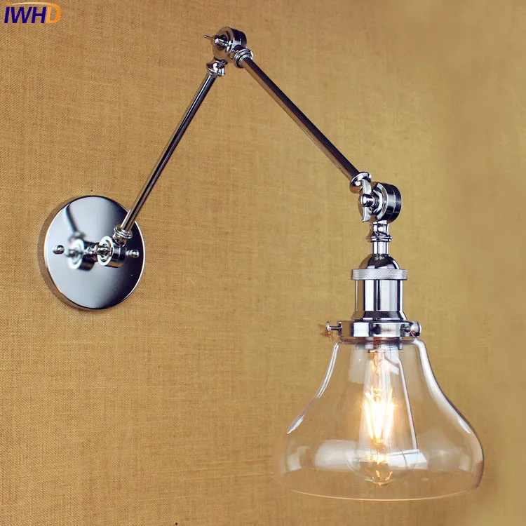 IWHD Antique Glass Vintage Wall Lamp Bedroom Bathroom Industrial Swing Long Arm Wall Light Edison Wandlamp LED Stair Lights
