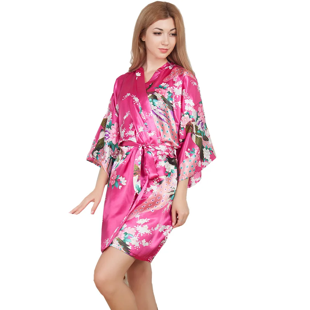 Женский банный халат Короткое Кимоно с цветочным рисунком для невесты подружки