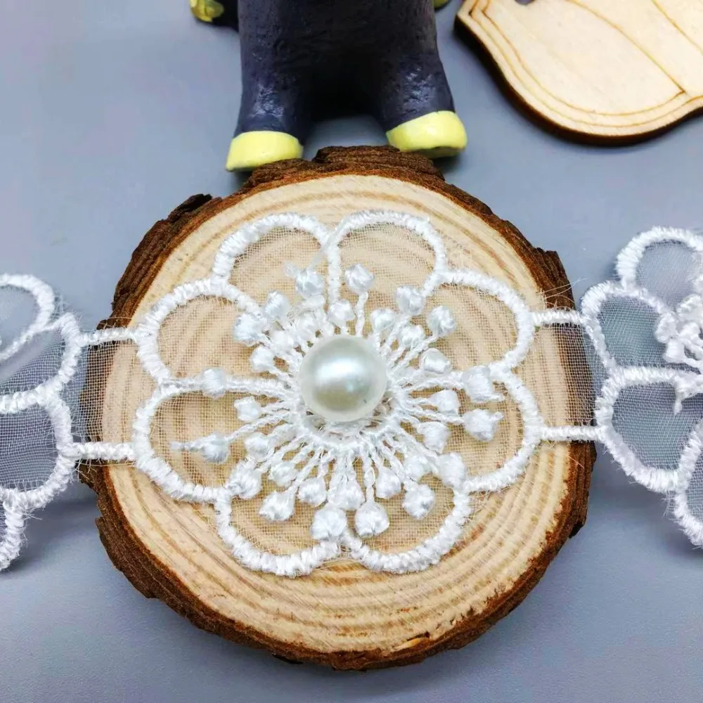 Винтажная органза 1Yd цветок сливы жемчужина фотоотделка лента ткань вышитая