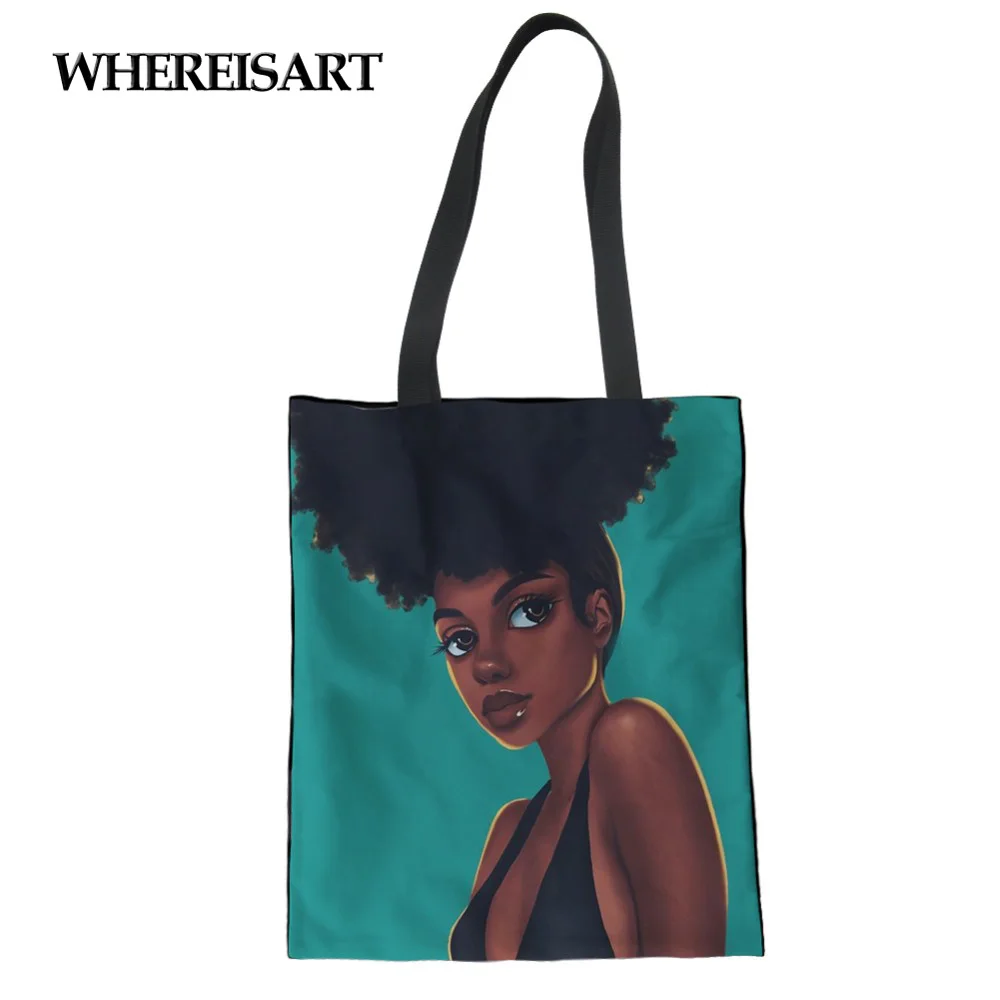 WHEREISART Art Африканка с принтом Холщовая Сумка Женская сумка Diy Большая Хлопковая Сумка для шопинга ЭКО Мягкая сумка Katoenen Tas Lady Shih Tzu