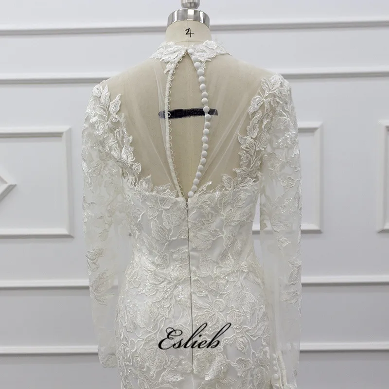 

Eslieb Illusion Vestido De Noiva White Backless Lace Mermaid Wedding Dress 2019 long Sleeve Wedding Gown Bride Dress SJ106